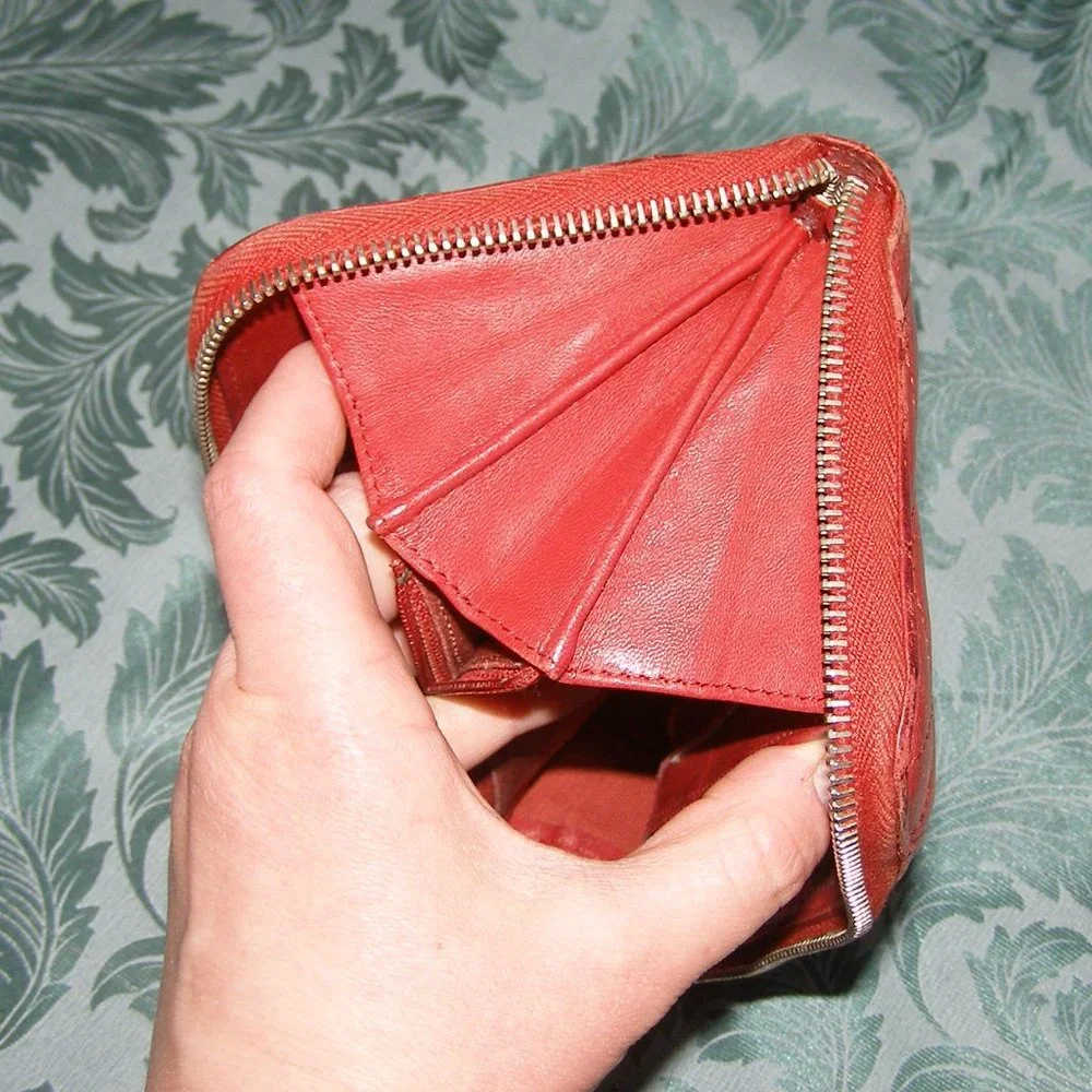 CHANEL Dark Red Lambskin Quilted Leather Wallet